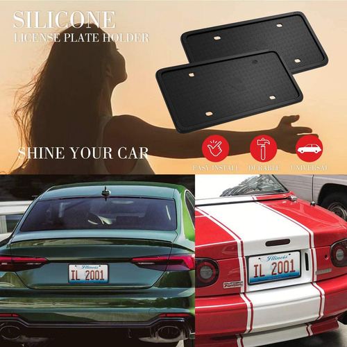 YATAIA Marco De Matrícula De Silicona Coche Universal Negro 1 Par, Juego De Silicona Para Matrícula De Coche, Para Portatarcos Delanteros Y Traseros A Prueba De Óxido, A Prueba De Sonajero, Negro