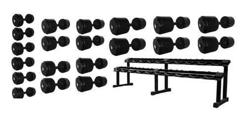 Kit Suporte Com Dumbell Monobloco Injetado 12 A 30 Kg - Par
