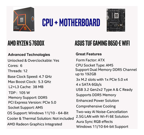 Procesador De Cpu Amd Ryzen 5 7600x De Micro Center Con