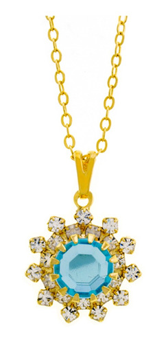 Gargantilha Pingente Girassol Aquamarine Banhada Ouro Amarel