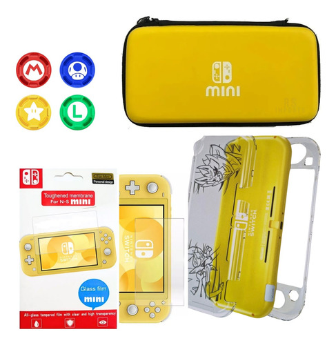 Case Capa Switch Lite + Pl De Vidro + 4 Grip + Case Pokemon