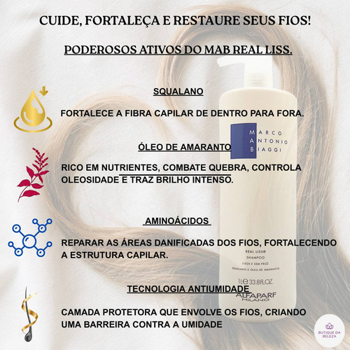 Shampoo Mab Real Liss 1000ml - Hidrata Alinha Antifrizz