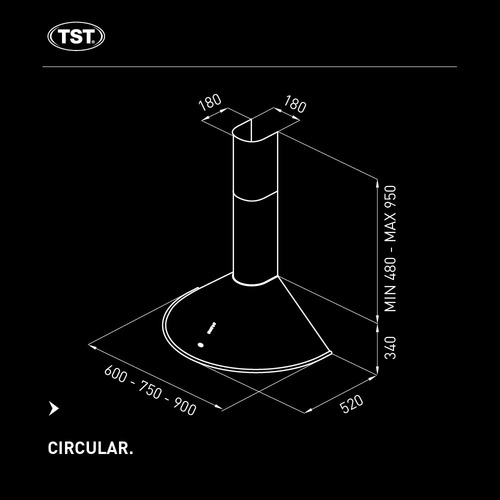 Imagen 5 de 8 de Extractor De Cocina Tst Circular Inox. De Pared 600x340x520