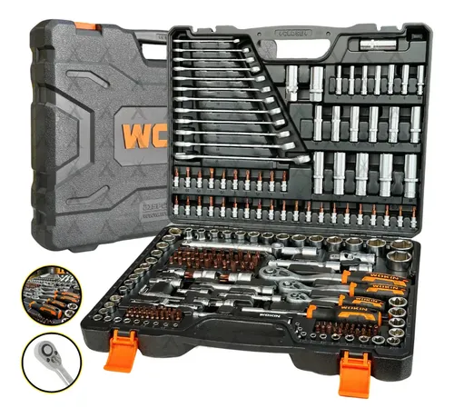 Jogo Kit De Ferramentas Soquetes 215pçs Catraca Maleta Wokin Cor