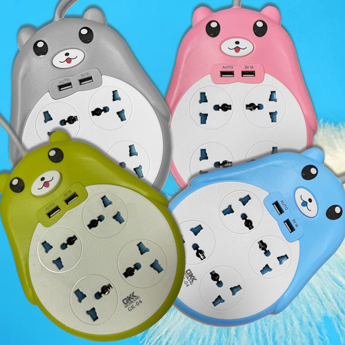 Alargue Zapatilla Enchufes Con Usb Con Interruptor Seguridad Color Verde