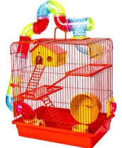 Comprar Gaiola Tubo Super Luxo 3 Andares Vermelha Hamster Jel Plast