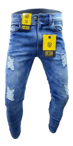 Pantalón Jean Strech Skinny Rasgado De Moda Para Hombre