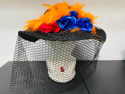 Sombrero Catrina Dia De Muertos Con Flores Plumas Disfraz
