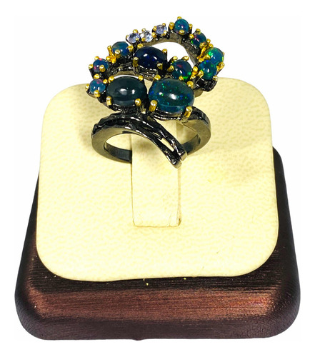 Anillo Plata 925 Opalo De Fuego Etiope Negro Genuino 6,1 Ct.
