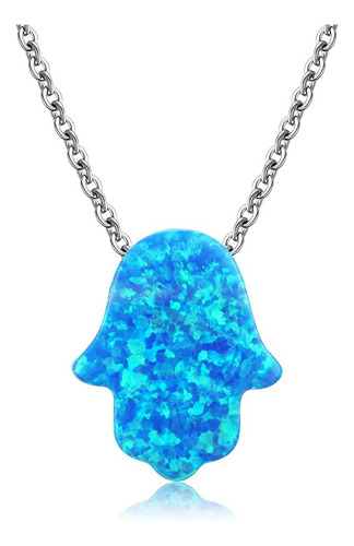 Collar Con Colgante De Mano De Fátima De Hamsa Azul, Plata D