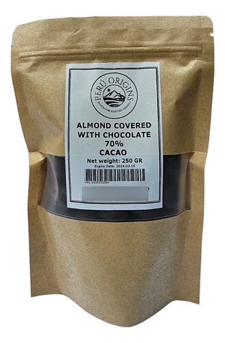 Almendra Recubierta Con Chocolate 70% Cacao Orgánico 250 Gr.