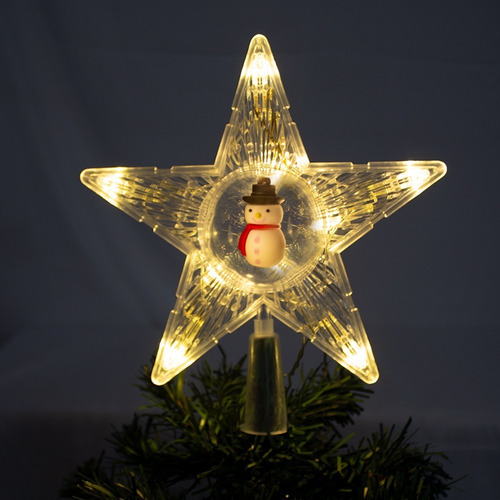 Estrella Fugaz Punta De Arbol Navideño Luzled Plástico 20cm Color Amarillo Snowman