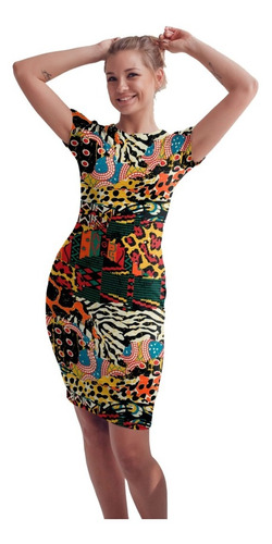 Vestido Corto Sublimado Animal Print Abstracto