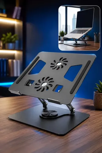 Suporte mesa pra Notebook Ajustável 360° com Cooler 2 Ventoinhas ...