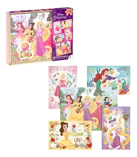 Rompecabezas De Madera 5 En 1 Princesas Disney 80 Piezas | MercadoLibre