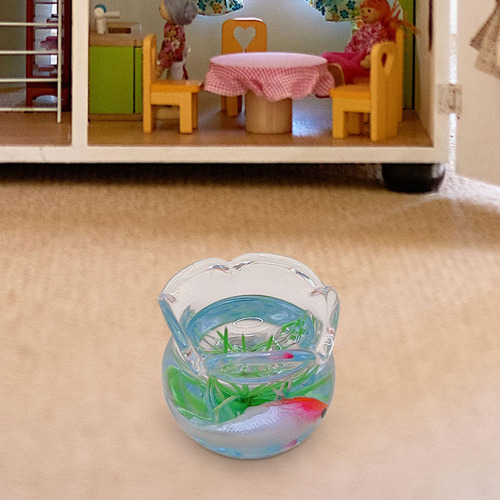 2 Acuario De Casa De Muñecas Con Peces, Mini Pez De Rosa