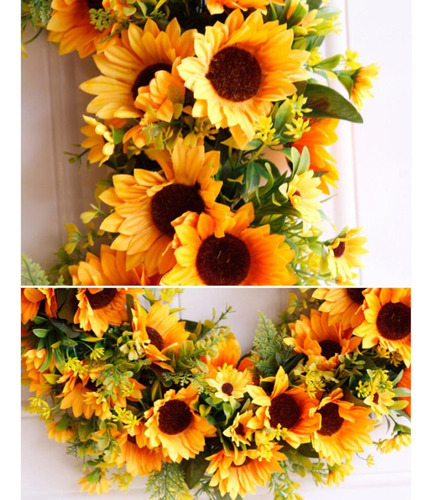 Coronas Artificiales Girasoles Verano Guirnalda Verde Puerta