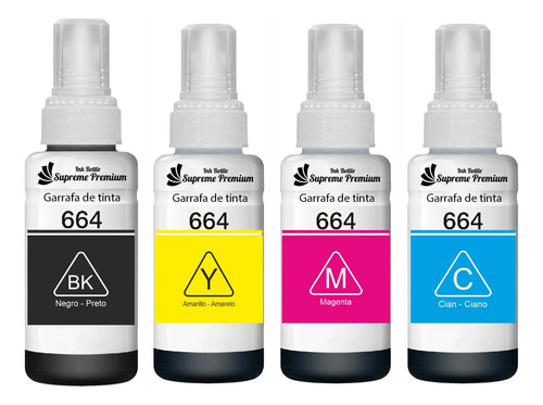 Kit 4 Tinta T664 P/ Uso Em Epson L365  L375 L395 L396 L455