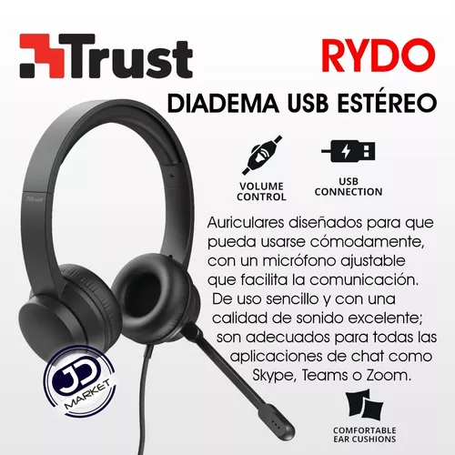 Trust Roha - Auriculares con Micrófono PC, Cómodo Suaves Almohadillas de  Polipiel, Diadema Ajustable, Conexión USB, Control de Volumen en el Cable