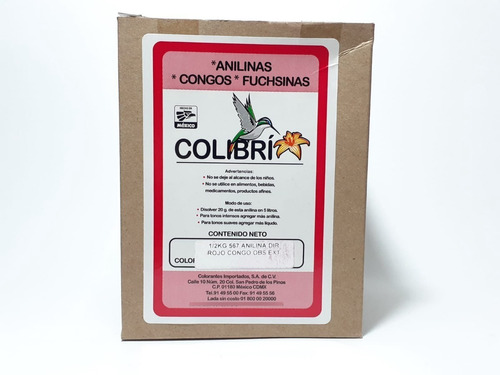 Anilina Color Rojo Congo Extra, Marca Colibrí, 1/2 Kg.