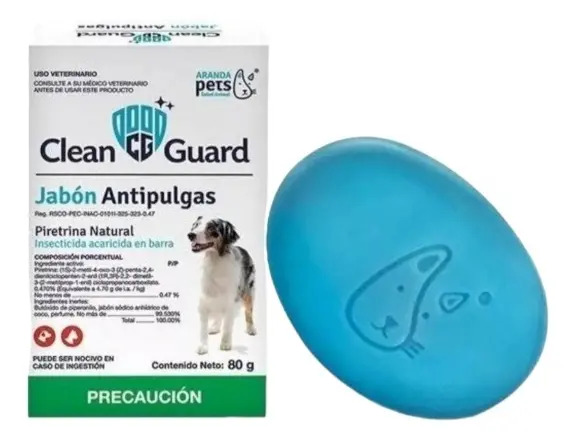 Jabón Antipulgas Clean Guard 80g Perros y gatos Pulgas Garrapatas