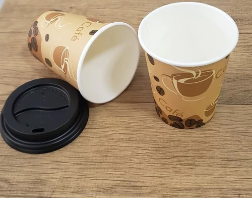 50 Copo De Papel Café C/ Tampa 240 Ml Biodegradavel Etérmico