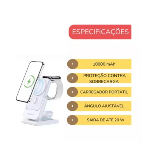 Carregador Indução 3em1 10000mah Para Celular Relógio E Fone