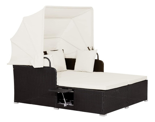 Sofa Cama De Mimbre Exterior Toldo Retractil Blanco Relax4li