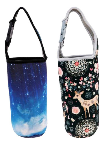 2 Bolsas De Neopreno Para Portavasos, Verde Oscuro Y Cielo