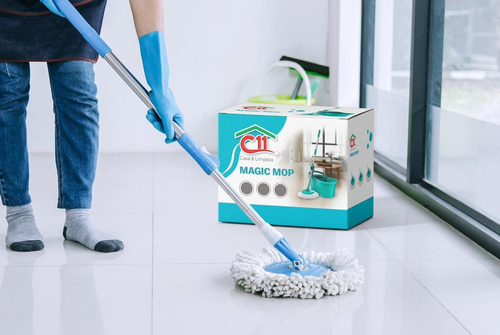 Balde Mop 360° Giratório C/ Cesto P/ Limpeza Geral Esfregão Cor Azul
