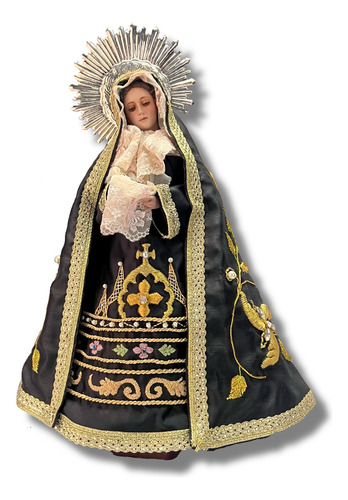 Virgen De La Soledad Tallada En Madera 44cm Con Resplandor