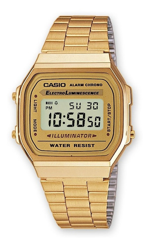 Reloj Casio Retro A 168 Dorado Unisex 100% Original Garantia