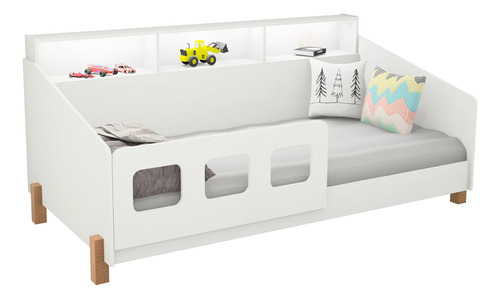 Cama Montessoriana  Mavi Juvenil Com Nicho, Led E Colchão