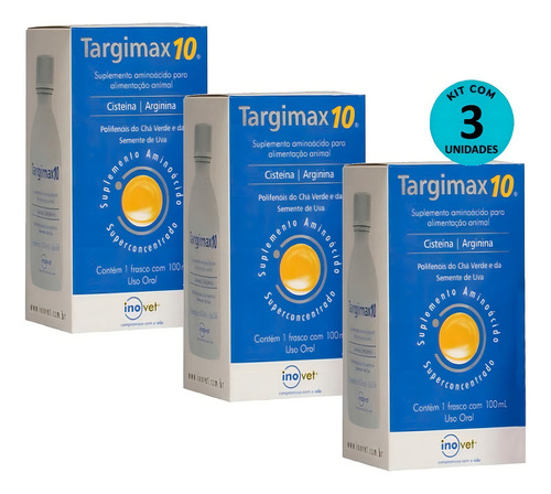 Kit 3 Targimax 10 Suplemento Animal 100ml- Inovet