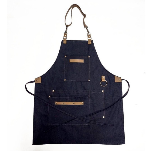Imagen 2 de 6 de Delantales Jean Y Cuero Unisex Porta Repasador O Toalla