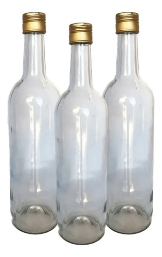 Garrafa Vidro Bordalesa 750 Ml Frasco 10 Un C/tampa Dourada