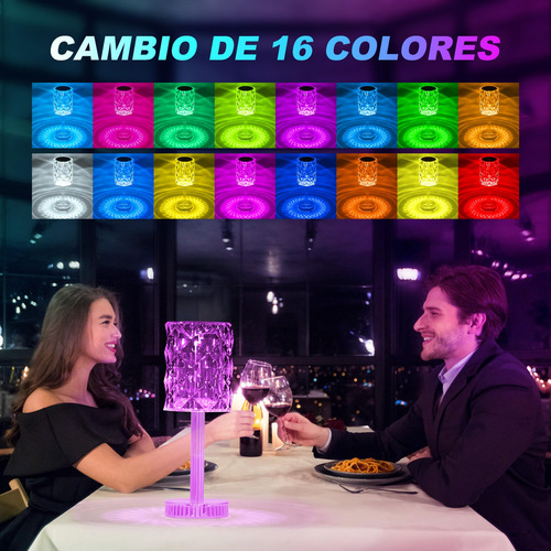 Lámpara De Mesa De Cristal Con 16 Colores Rgb Táctil
