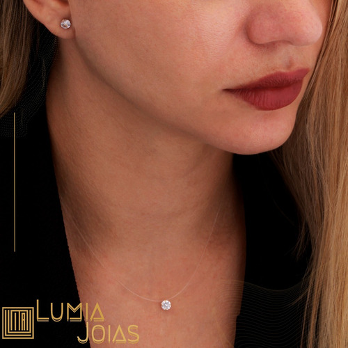 Gargantilha Ponto De Luz Fio Zircônia Redonda 6mm Ouro 18k