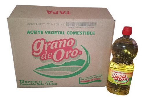 Aceite Vegetal Comestible Grano De Oro 12 Botellas De 1 Lt. 