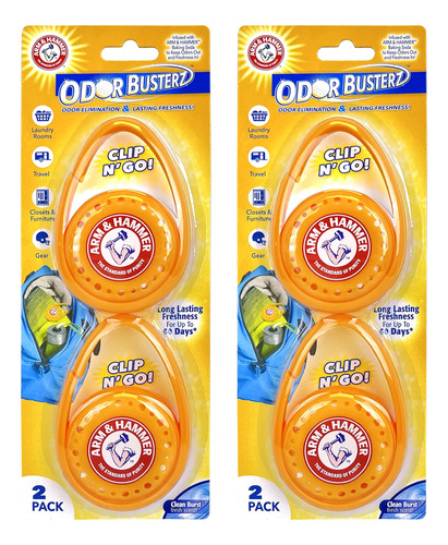 Arm & Hammer Odor Busterz Clip N Go, Desodorante De 4 Unidad