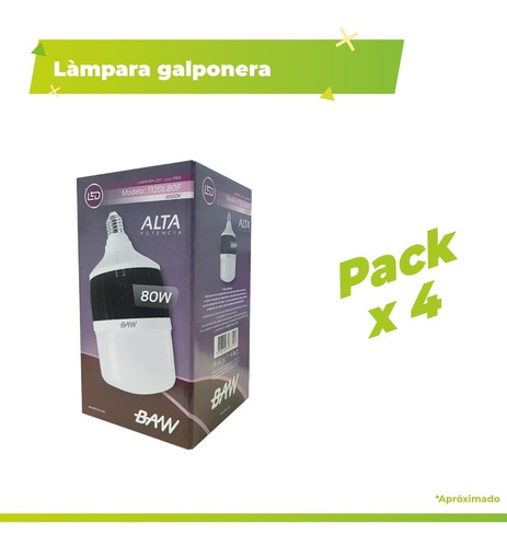 Imagen 6 de 8 de Pack X 4 Bulbo Galponera Led Alta Potencia 80w E27 6500k Baw