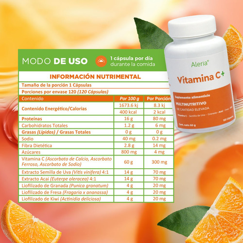Vitamina C De 120 Cápsulas Con Açaí, Fresa, Semilla De Uva, Sabor Sin sabor