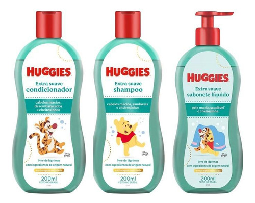 Kit Shampoo+cond+sabonete Líquido Huggies 200ml Extra Suave