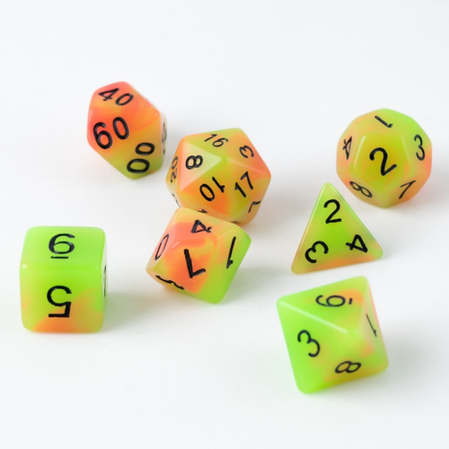 Set De 7 Dados Para Rol - Watermelon -brilla En La Oscuridad