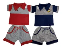 Comprar 2 Conjuntos Camisa Polo E Short Roupa Bebê Menino 0-5 Meses
