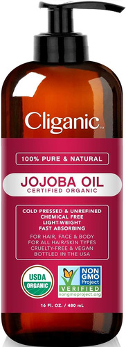 Aceite Cliganic Organic Jojoba Oil 480 Ml - Cuidado Facial