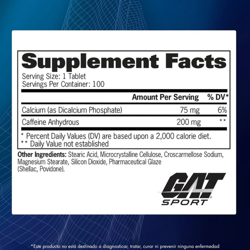 Gat Sport Caffeine - Suplemento De Metabolismo Y Rendimiento No Aplica