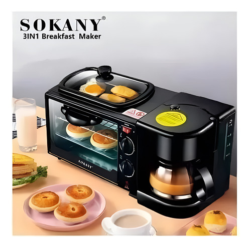 Máquina Para Hacer Desayuno 3 En 1 Horno Cafetera Sartén