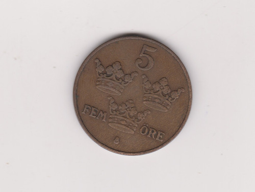 Moneda Suecia 5 Ore Año 1922 Muy Bueno