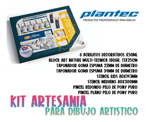 Kit Artesanía 6 Acrílicos + Stencil + Block + Pincel 13 Art